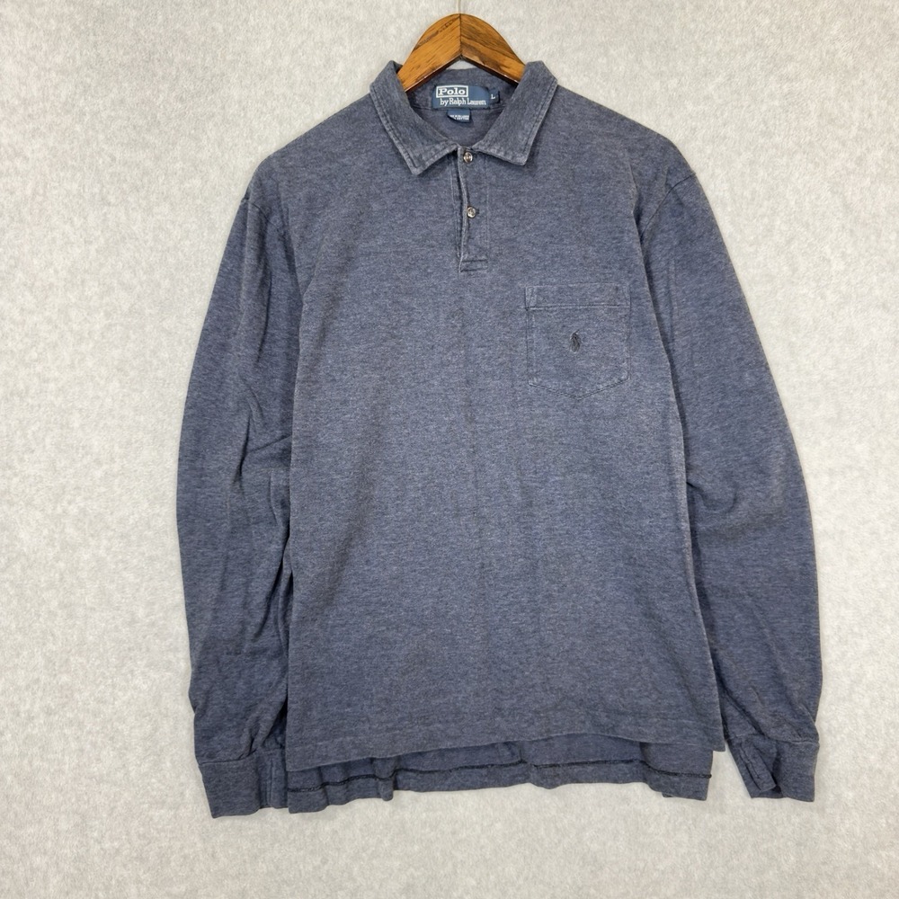 Polo Ralph‎ Lauren Shirt Mens Large Heathered Blue Long Sleeve Pocket Polo